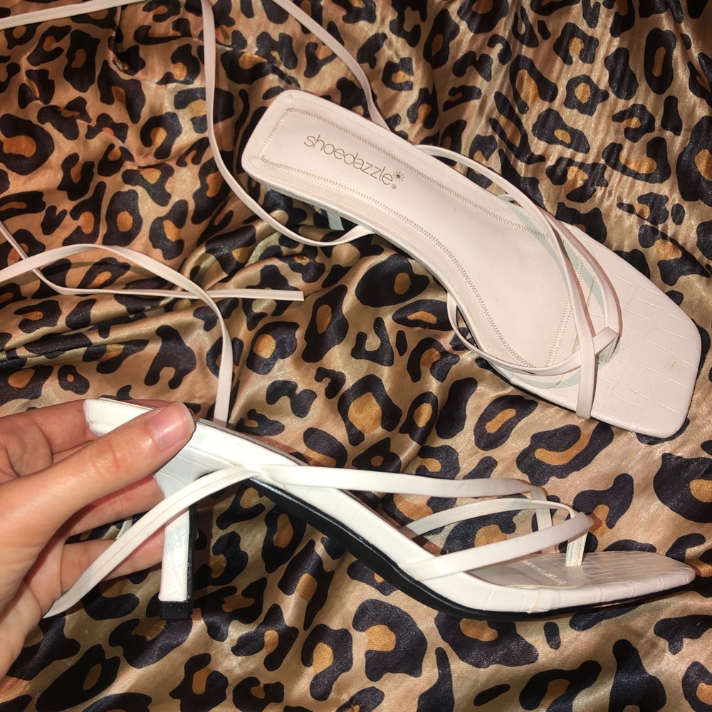 White Lace Up Heels